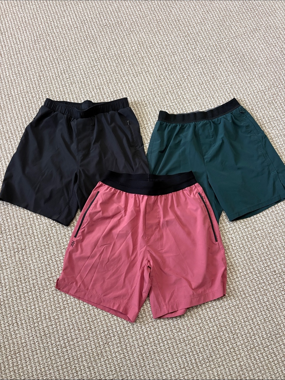 RHONE Men's Small Shorts lot (3) Black, Green, Red